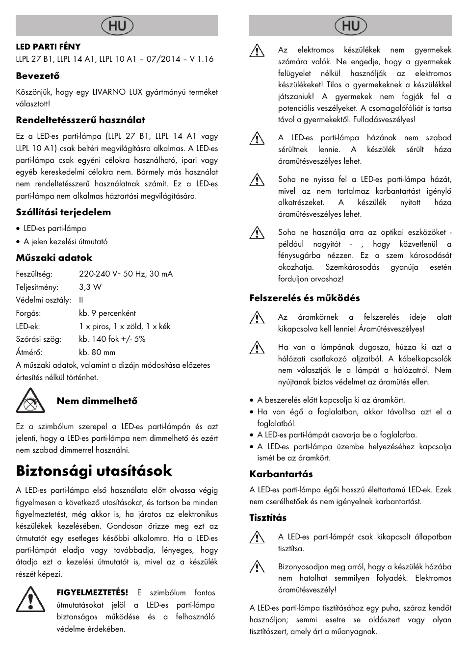Biztonsági utasítások | Livarno LED PARTY LIGHT User Manual | Page 5 / 14