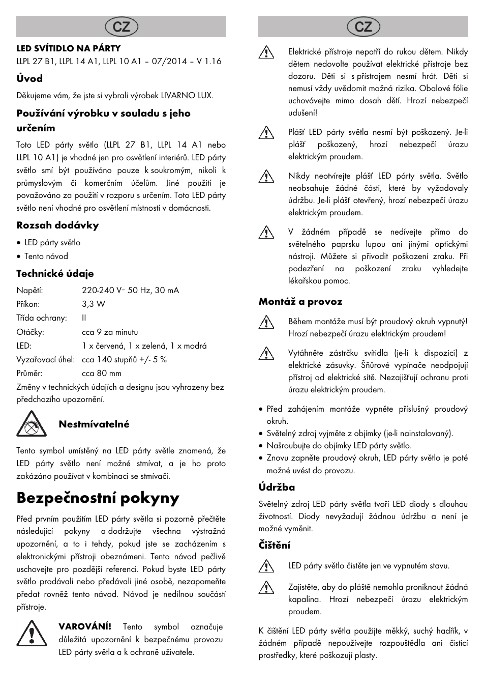 Bezpečnostní pokyny | Livarno LED PARTY LIGHT User Manual | Page 9 / 14