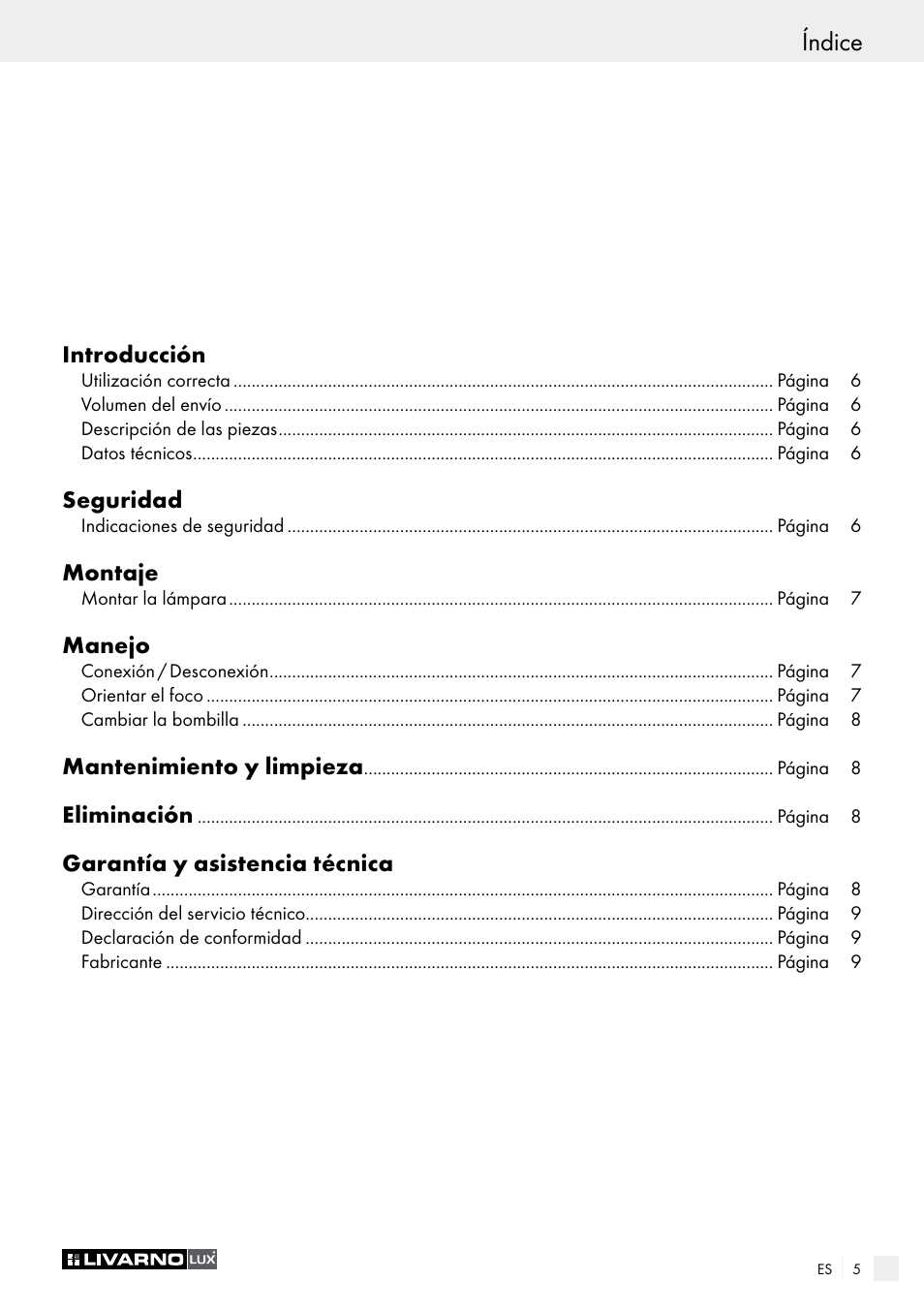 Índice | Livarno 2973-01хE User Manual | Page 5 / 37