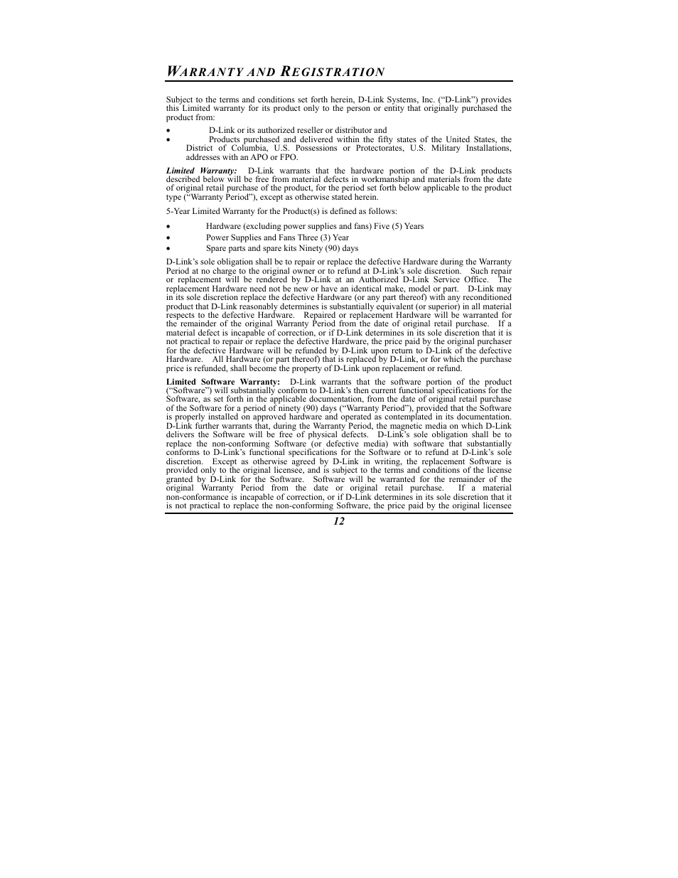 Arranty and, Egistration | D-Link DES-1024D User Manual | Page 14 / 17