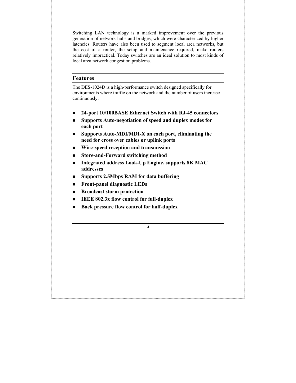 Features | D-Link DES-1024D User Manual | Page 6 / 17