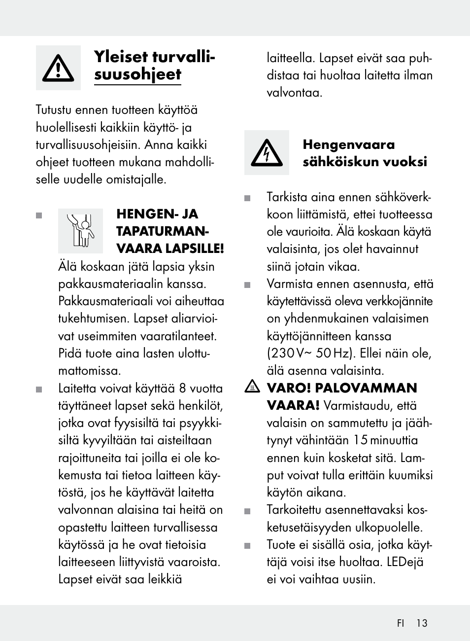 Yleiset turvalli- suusohjeet | Livarno Z31710A, Z31710B User Manual | Page 13 / 61