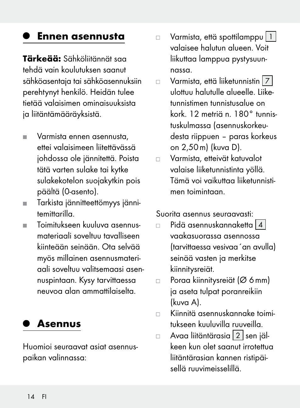 Ennen asennusta, Asennus | Livarno Z31710A, Z31710B User Manual | Page 14 / 61