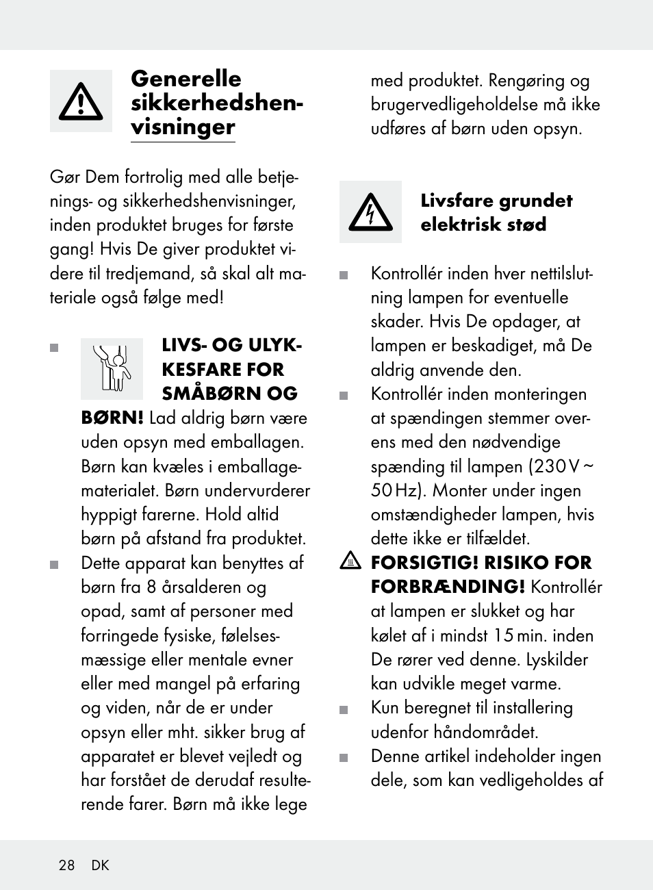 Generelle sikkerhedshen- visninger | Livarno Z31710A, Z31710B User Manual | Page 28 / 61