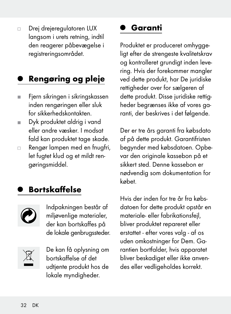 Rengøring og pleje, Bortskaffelse, Garanti | Livarno Z31710A, Z31710B User Manual | Page 32 / 61