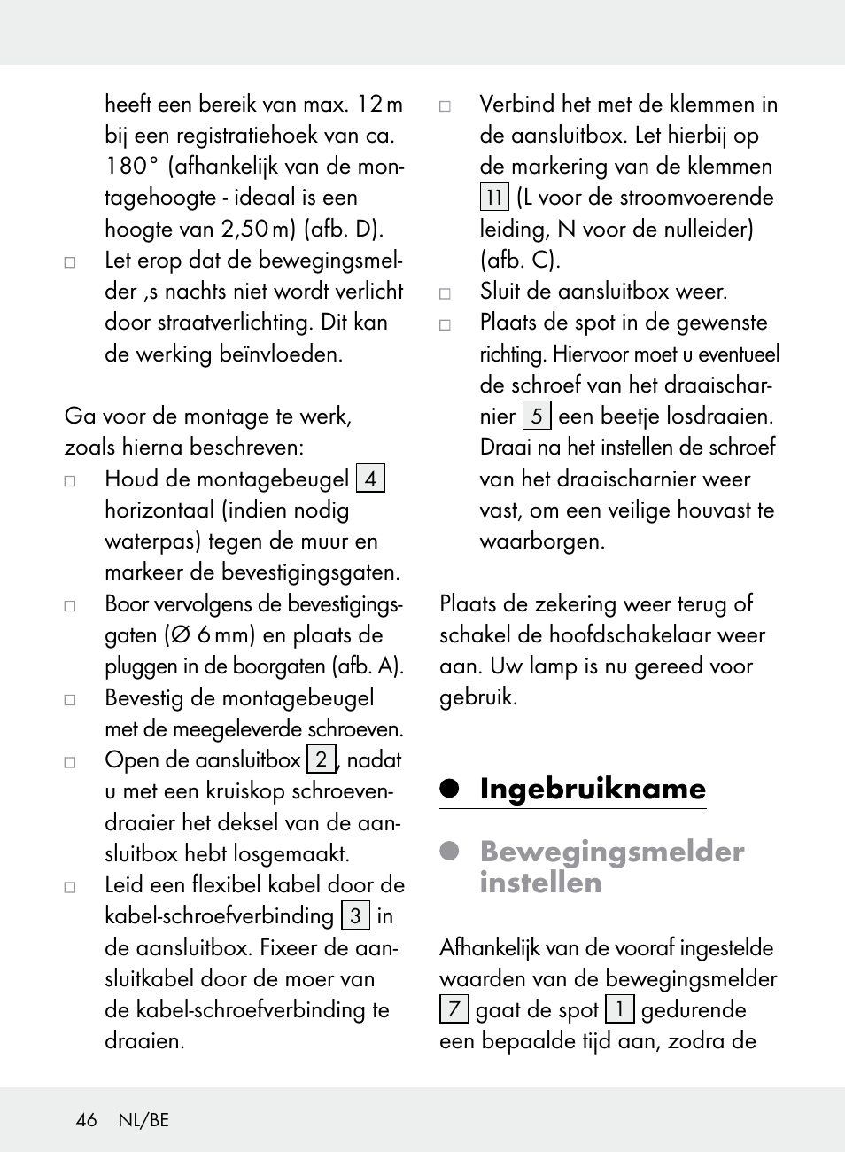 Ingebruikname bewegingsmelder instellen | Livarno Z31710A, Z31710B User Manual | Page 46 / 61