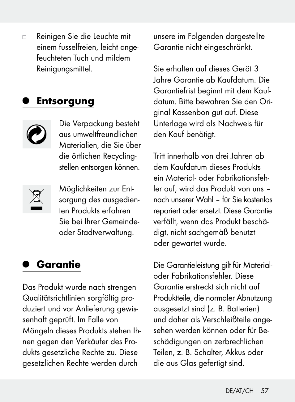 Entsorgung, Garantie | Livarno Z31710A, Z31710B User Manual | Page 57 / 61