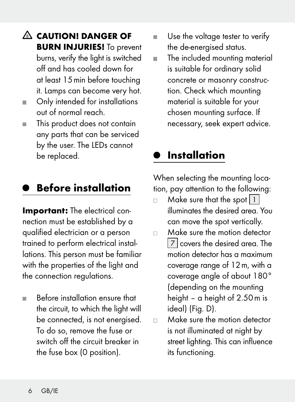 Before installation, Installation | Livarno Z31710A, Z31710B User Manual | Page 6 / 61