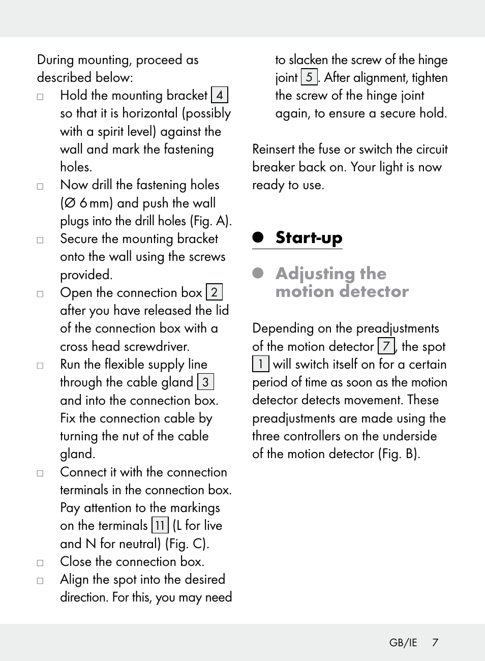 Start-up adjusting the motion detector | Livarno Z31710A, Z31710B User Manual | Page 7 / 61