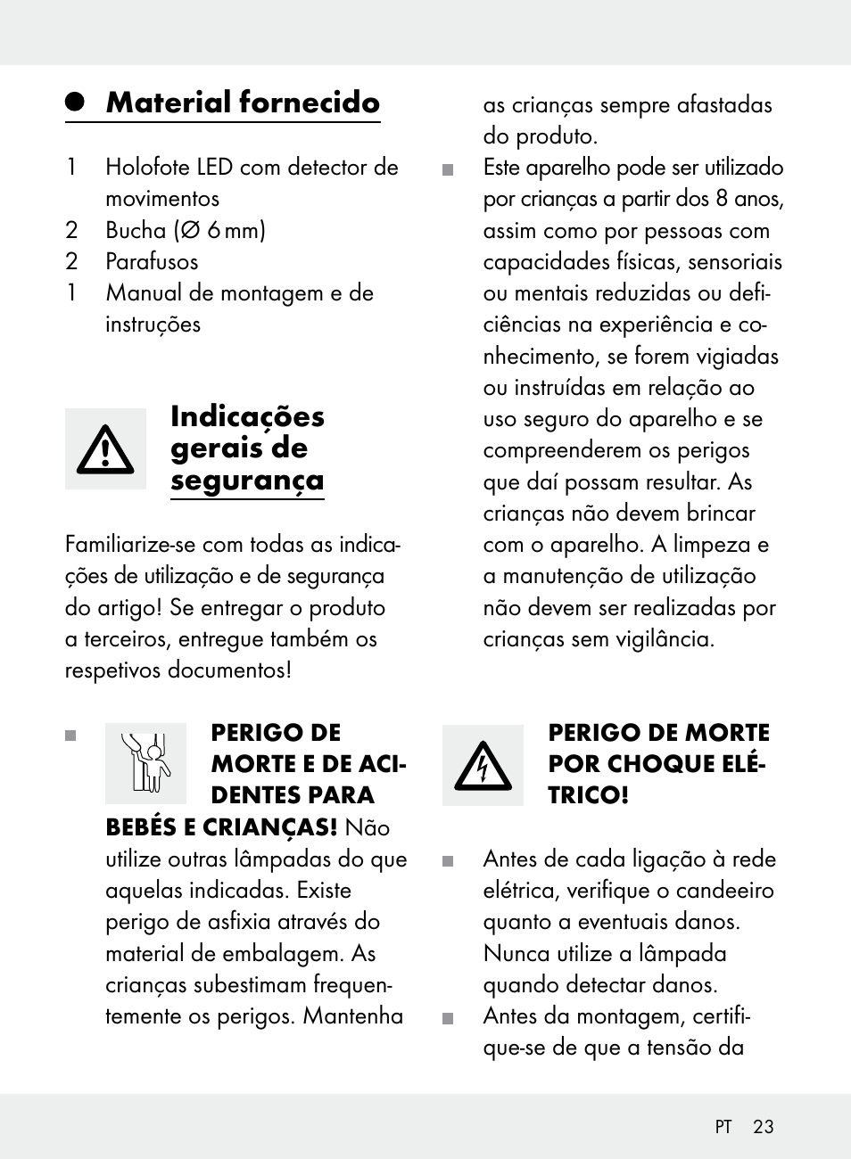 Material fornecido, Indicações gerais de segurança | Livarno Z31710A, Z31710B User Manual | Page 23 / 49