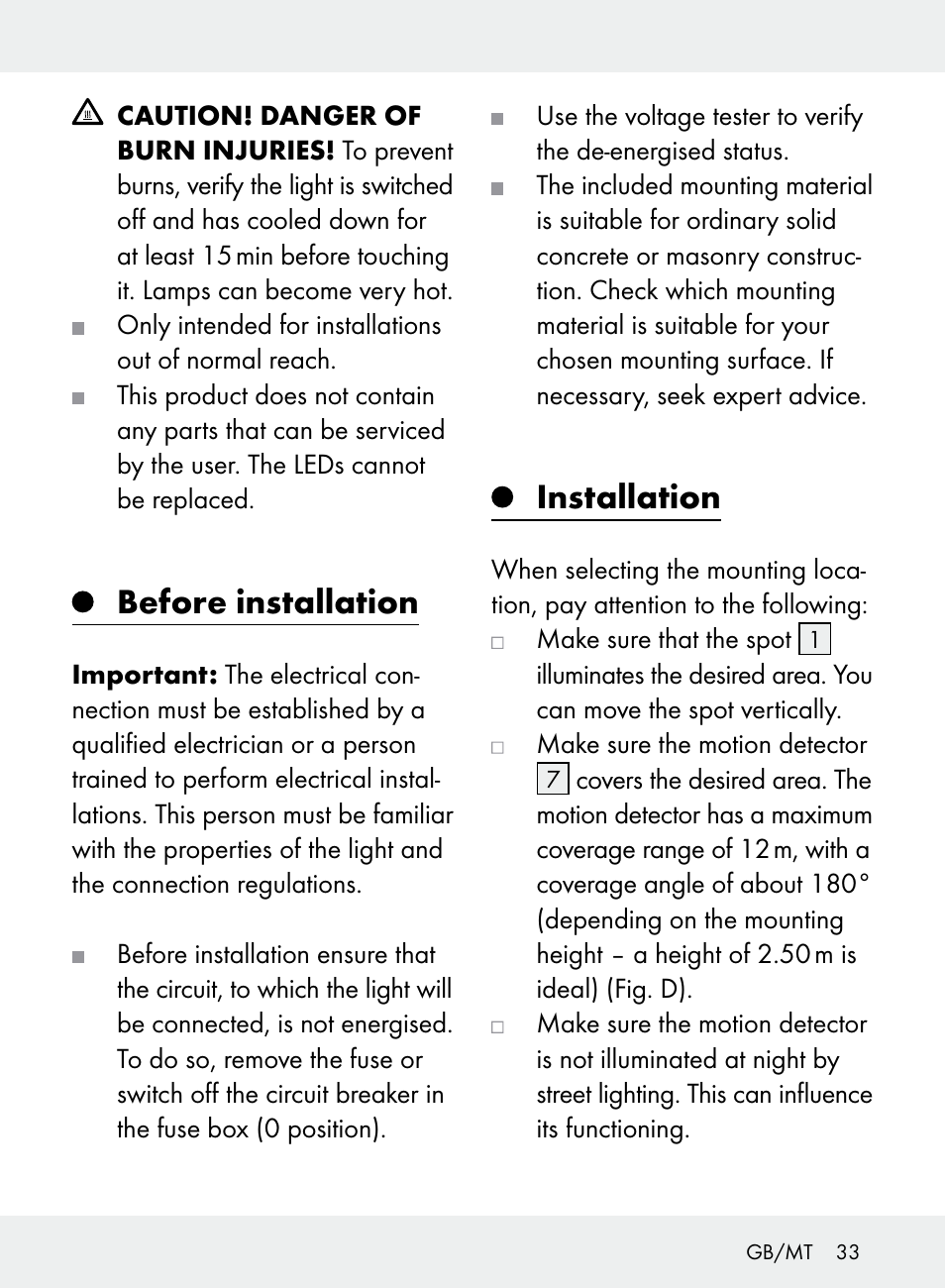 Before installation, Installation | Livarno Z31710A, Z31710B User Manual | Page 33 / 49