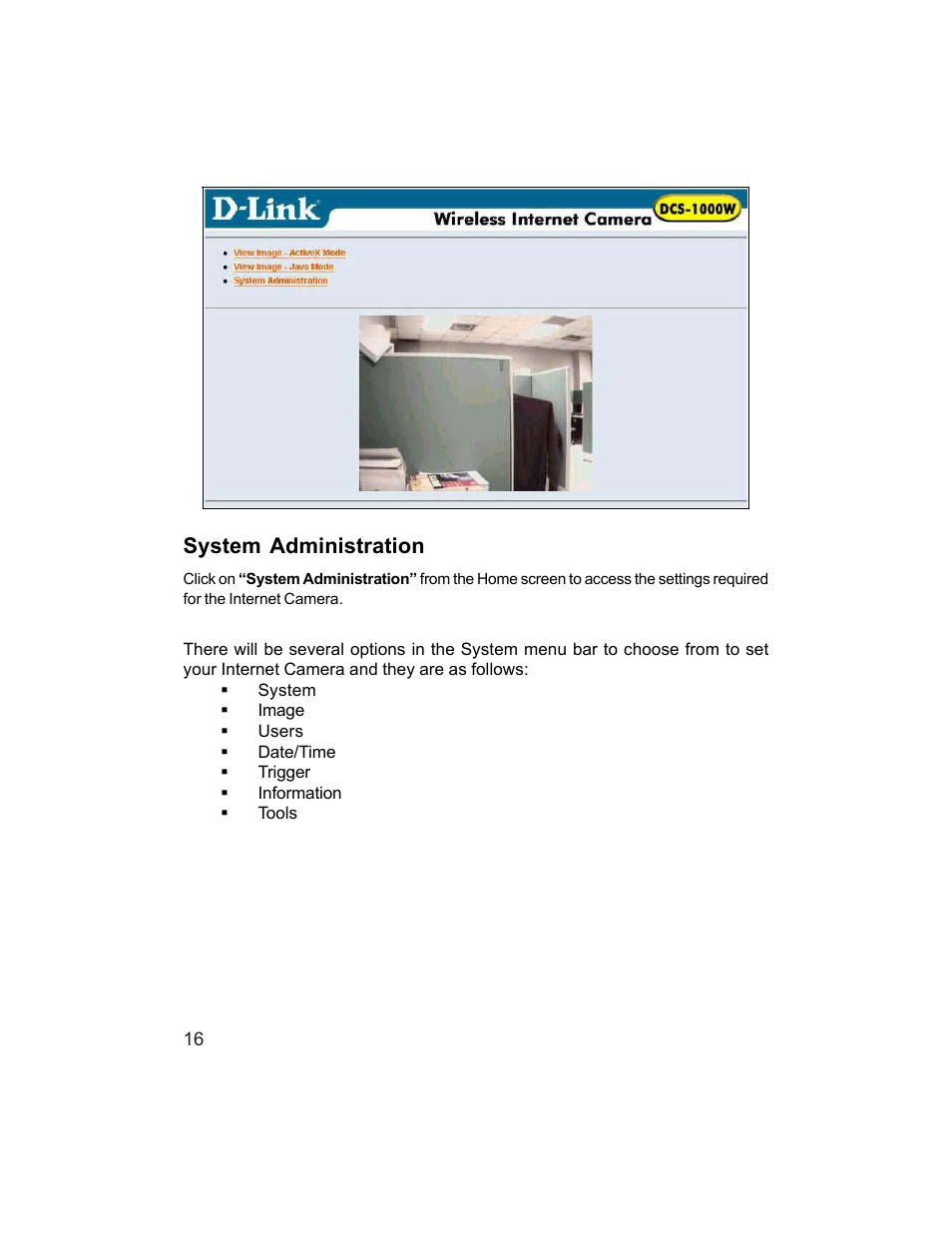 System administration | D-Link DCS-1000W User Manual | Page 16 / 97