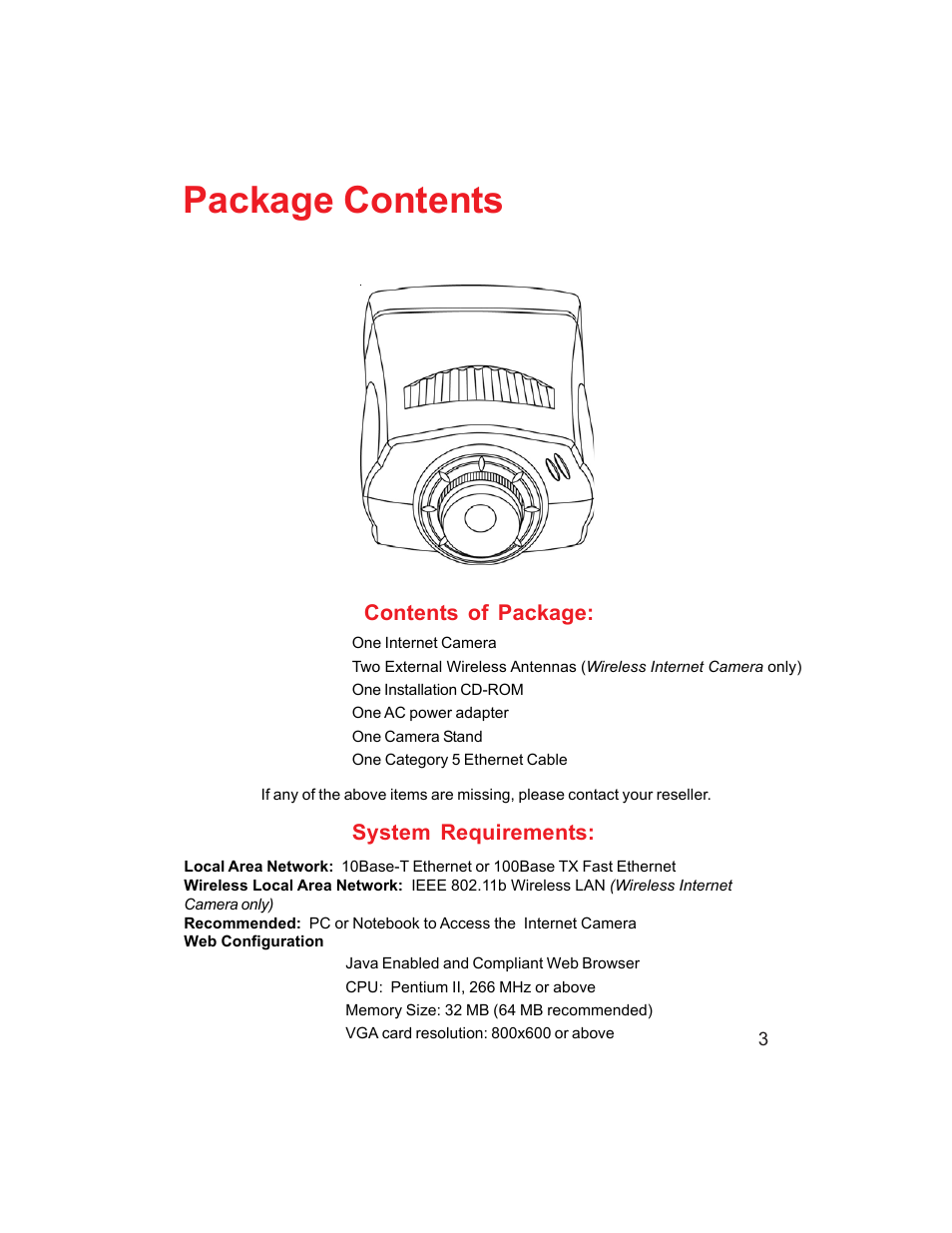 Package contents, Contents of package, System requirements | D-Link DCS-1000W User Manual | Page 3 / 97
