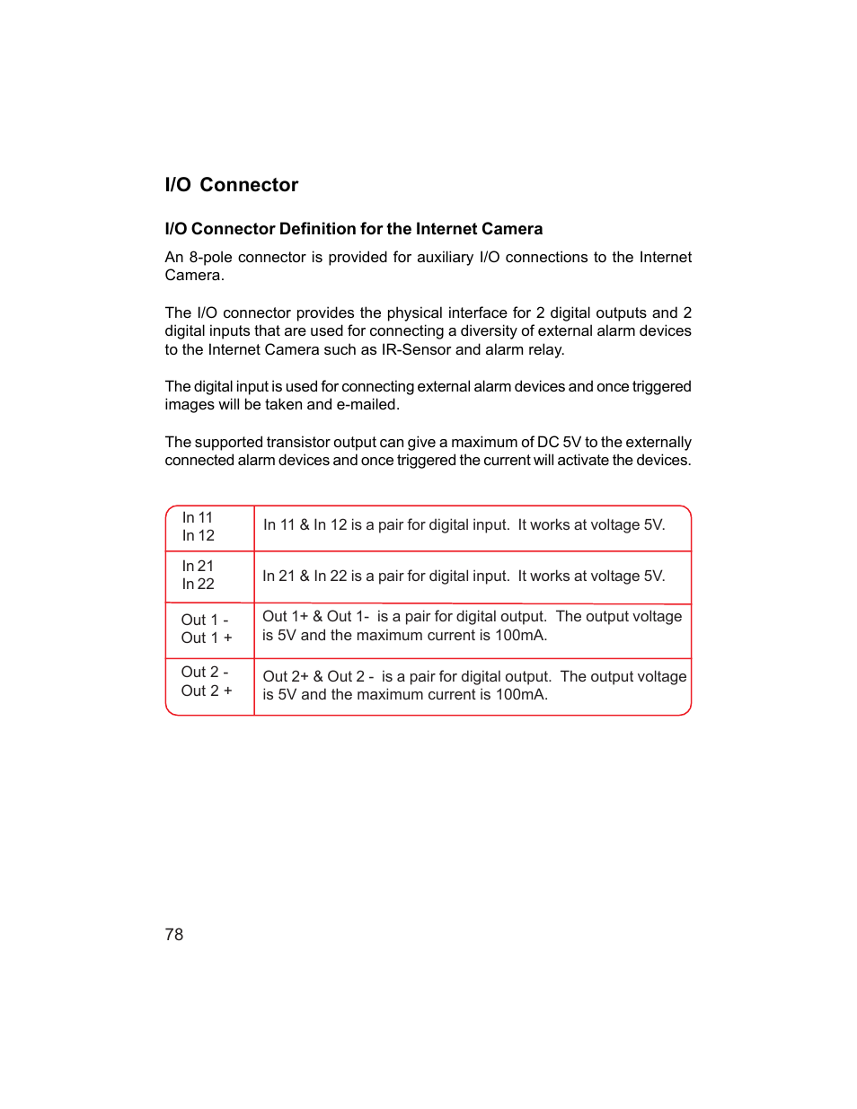 I/o connector | D-Link DCS-1000W User Manual | Page 78 / 97