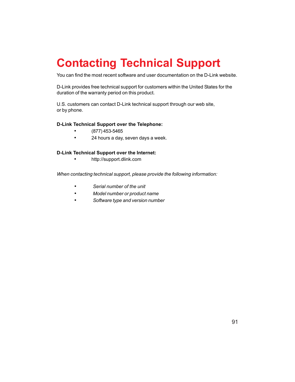 Contacting technical support | D-Link DCS-1000W User Manual | Page 91 / 97