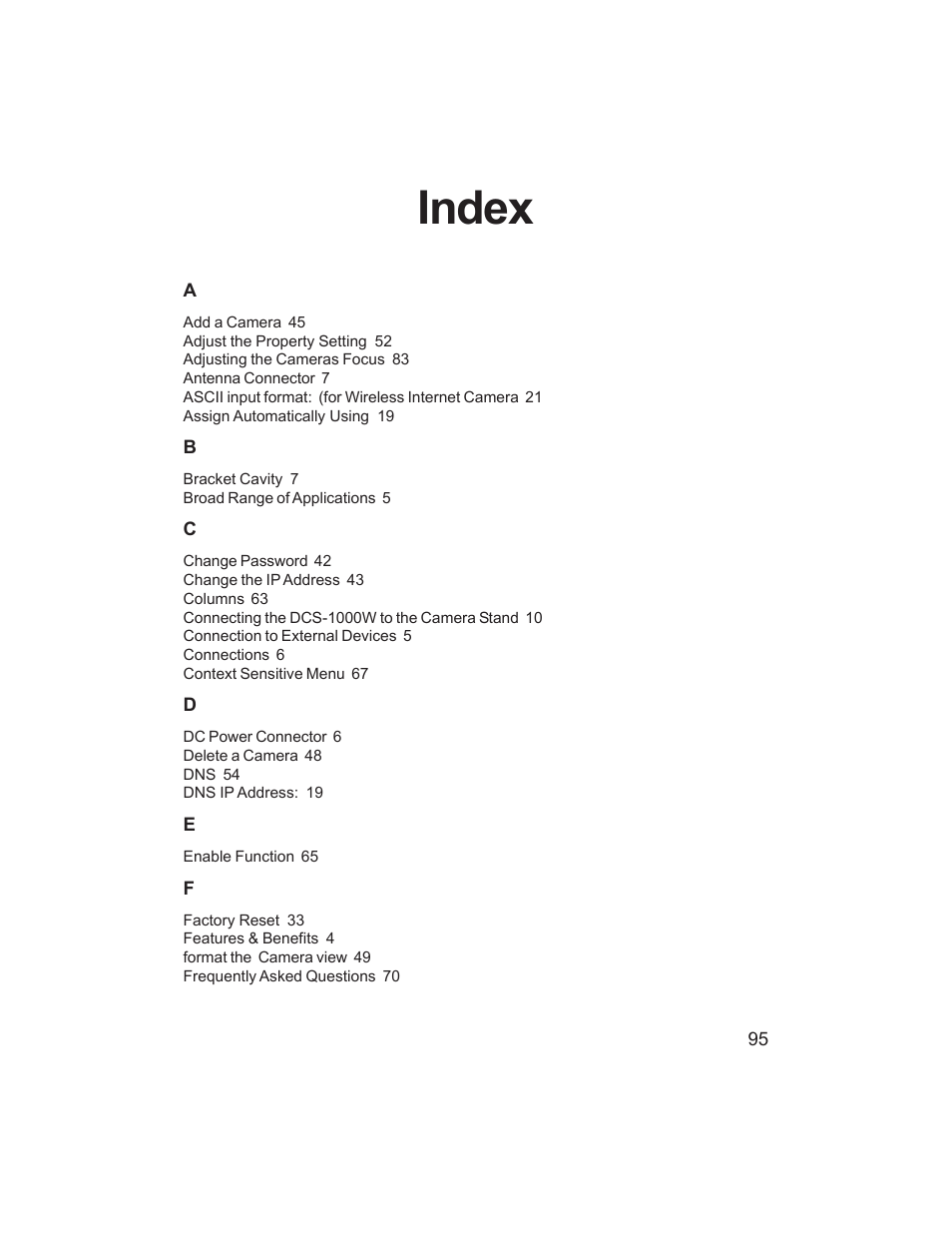 Index | D-Link DCS-1000W User Manual | Page 95 / 97