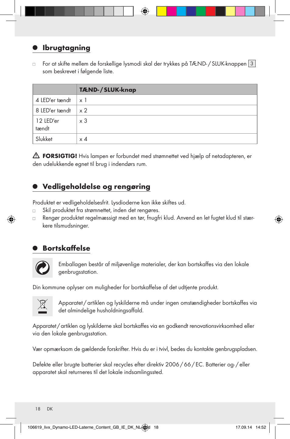 Ibrugtagning, Vedligeholdelse og rengøring, Bortskaffelse | Livarno Z31095 User Manual | Page 18 / 32