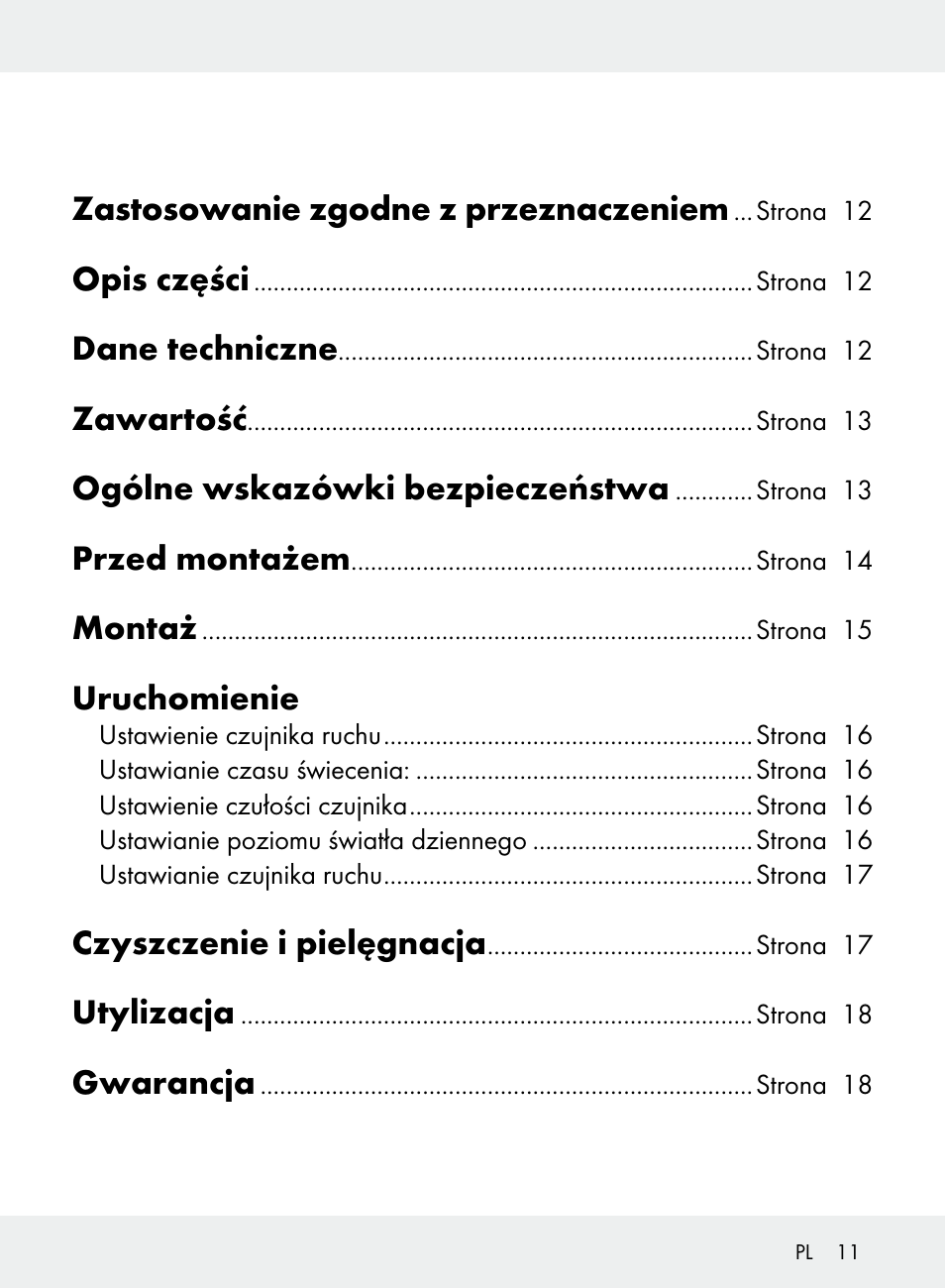 Zastosowanie zgodne z przeznaczeniem, Opis części, Dane techniczne | Zawartość, Ogólne wskazówki bezpieczeństwa, Przed montażem, Montaż, Uruchomienie, Czyszczenie i pielęgnacja, Utylizacja | Livarno Z31710A, Z31710B User Manual | Page 11 / 64