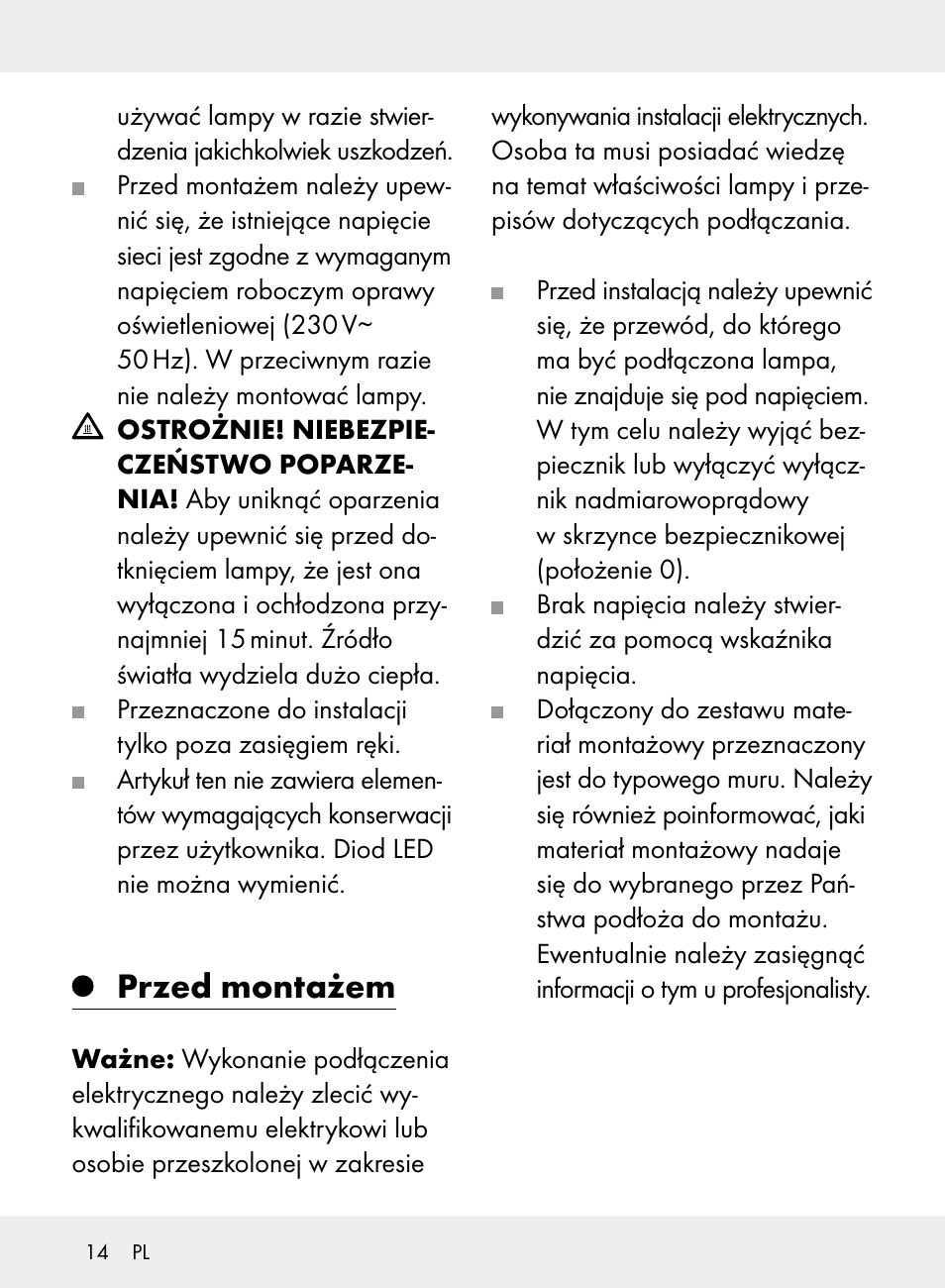 Przed montażem | Livarno Z31710A, Z31710B User Manual | Page 14 / 64