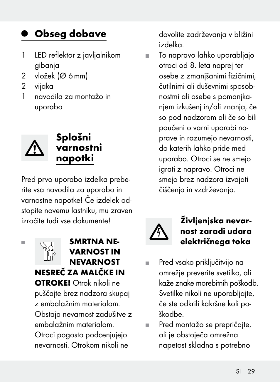 Obseg dobave, Splošni varnostni napotki | Livarno Z31710A, Z31710B User Manual | Page 29 / 64