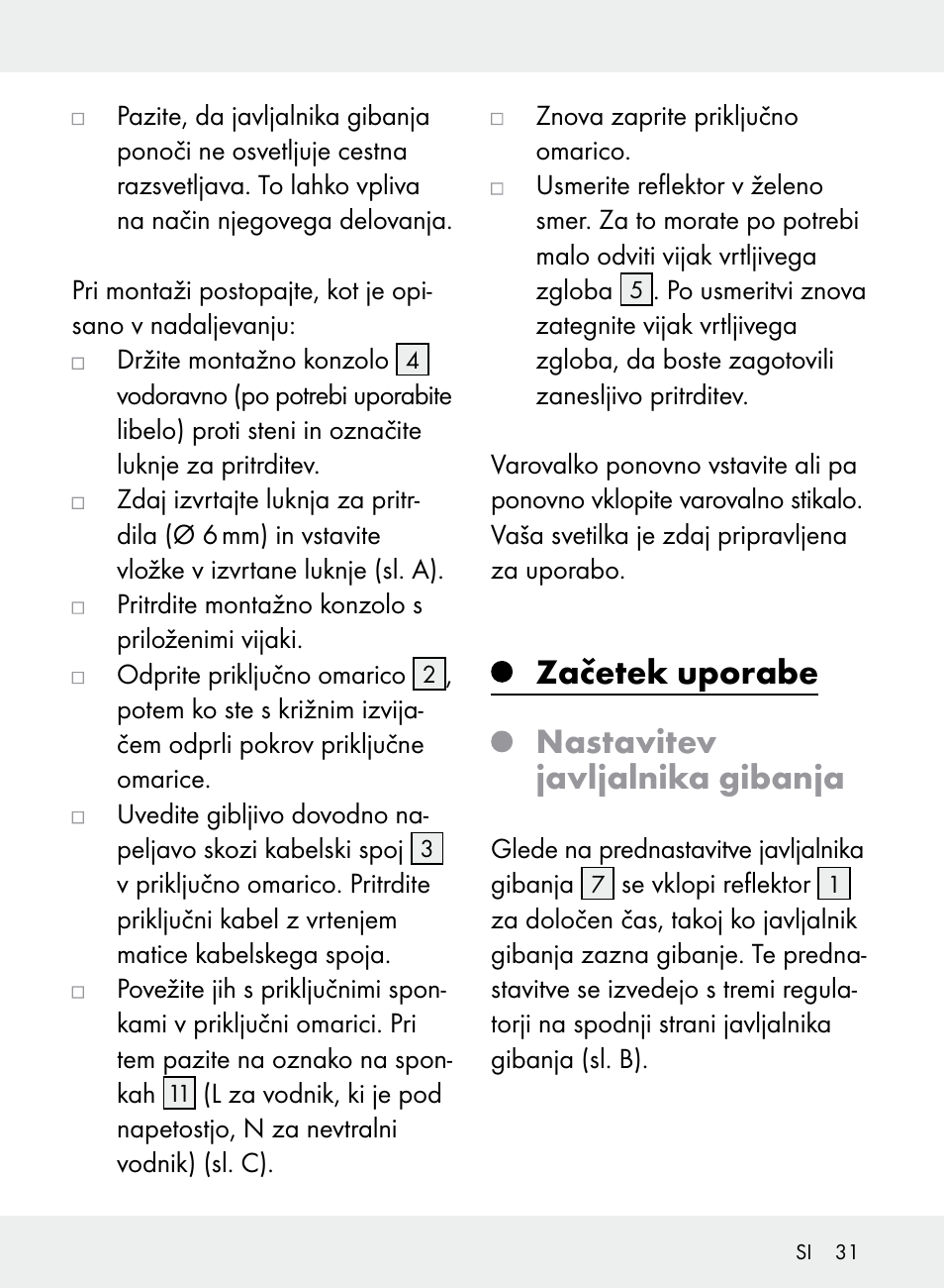 Začetek uporabe nastavitev javljalnika gibanja | Livarno Z31710A, Z31710B User Manual | Page 31 / 64