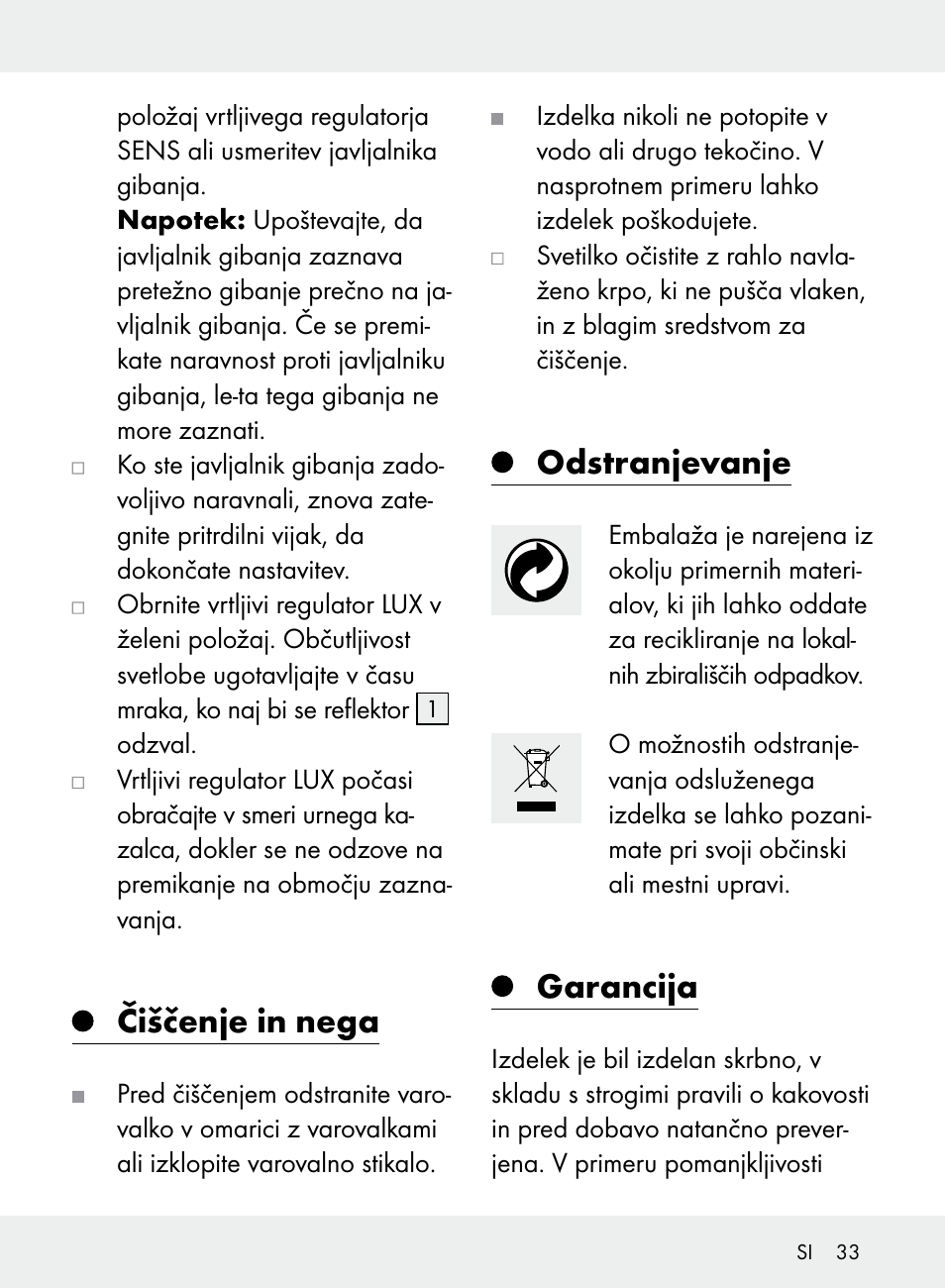 Čiščenje in nega, Odstranjevanje, Garancija | Livarno Z31710A, Z31710B User Manual | Page 33 / 64