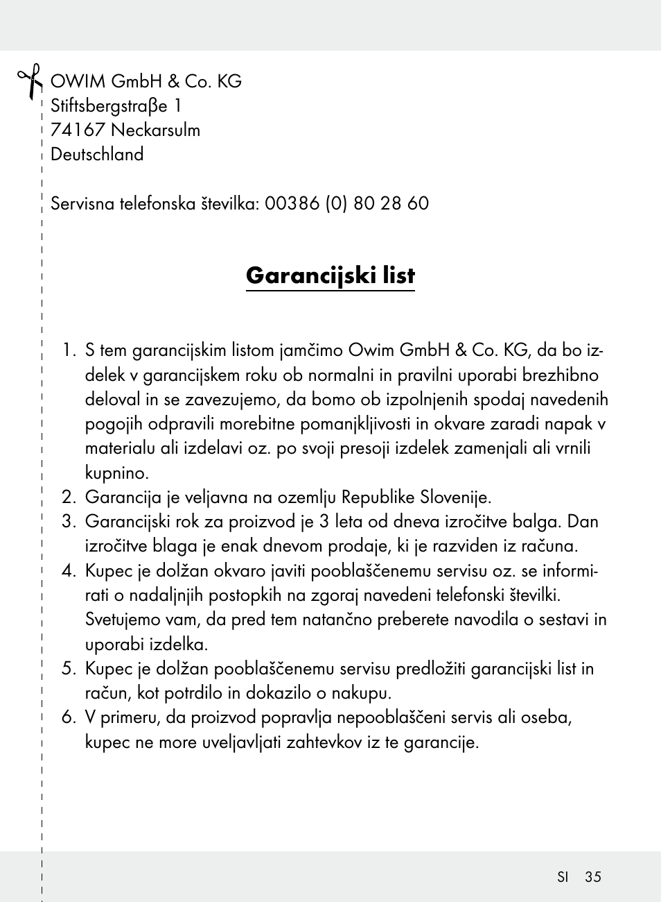 Garancijski list | Livarno Z31710A, Z31710B User Manual | Page 35 / 64