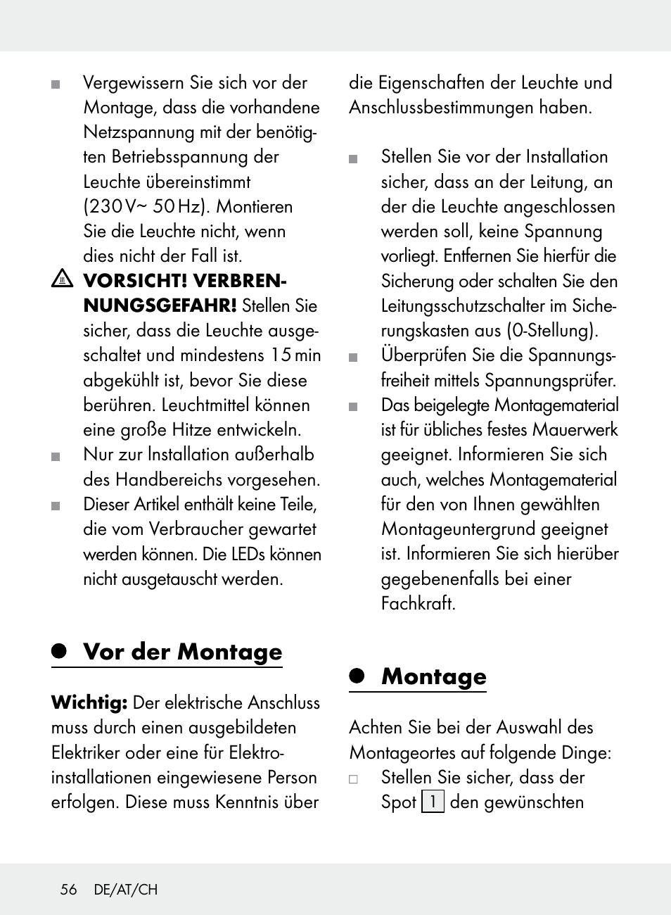 Vor der montage, Montage | Livarno Z31710A, Z31710B User Manual | Page 56 / 64