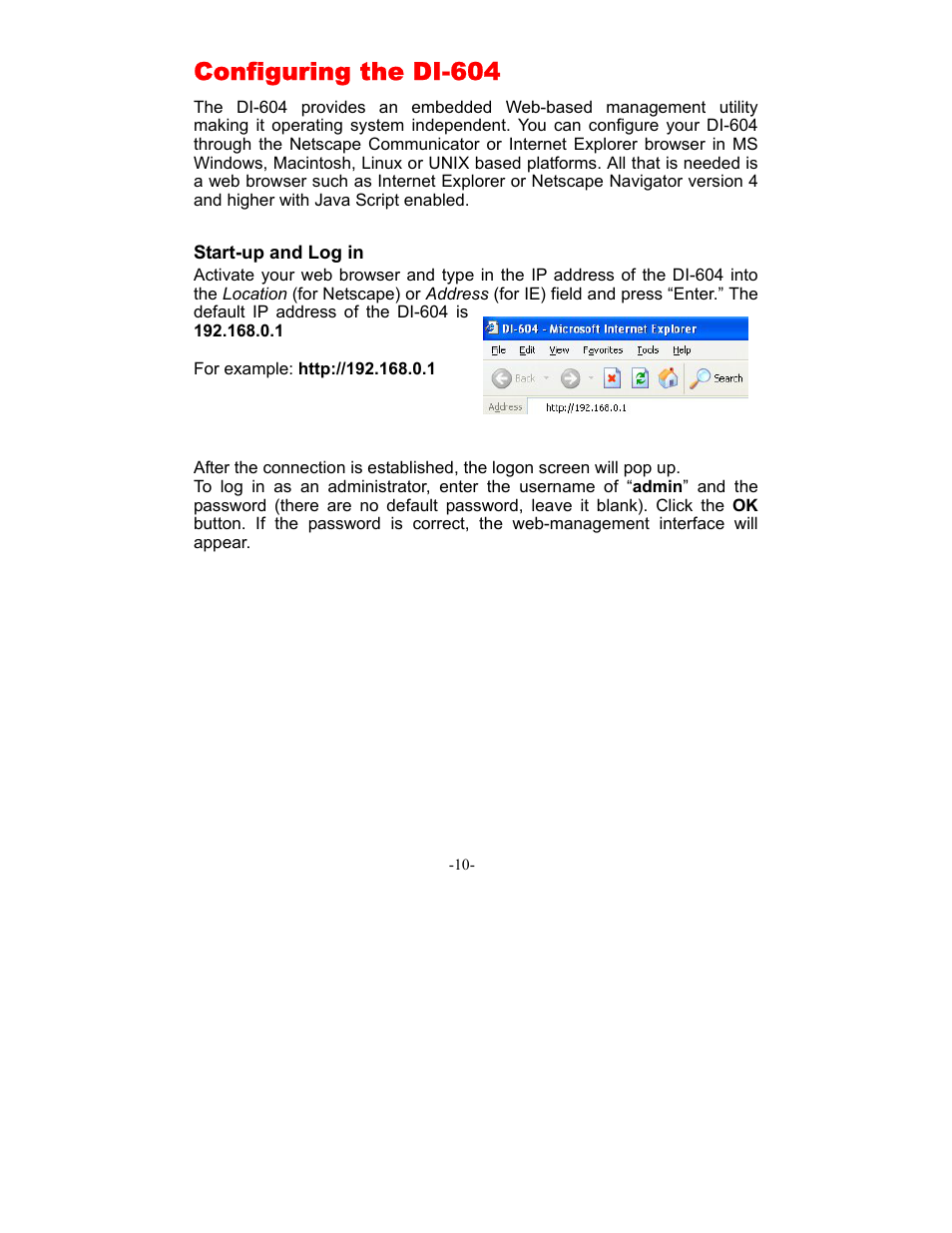Configuring the di-604 | D-Link DI-604 User Manual | Page 10 / 79