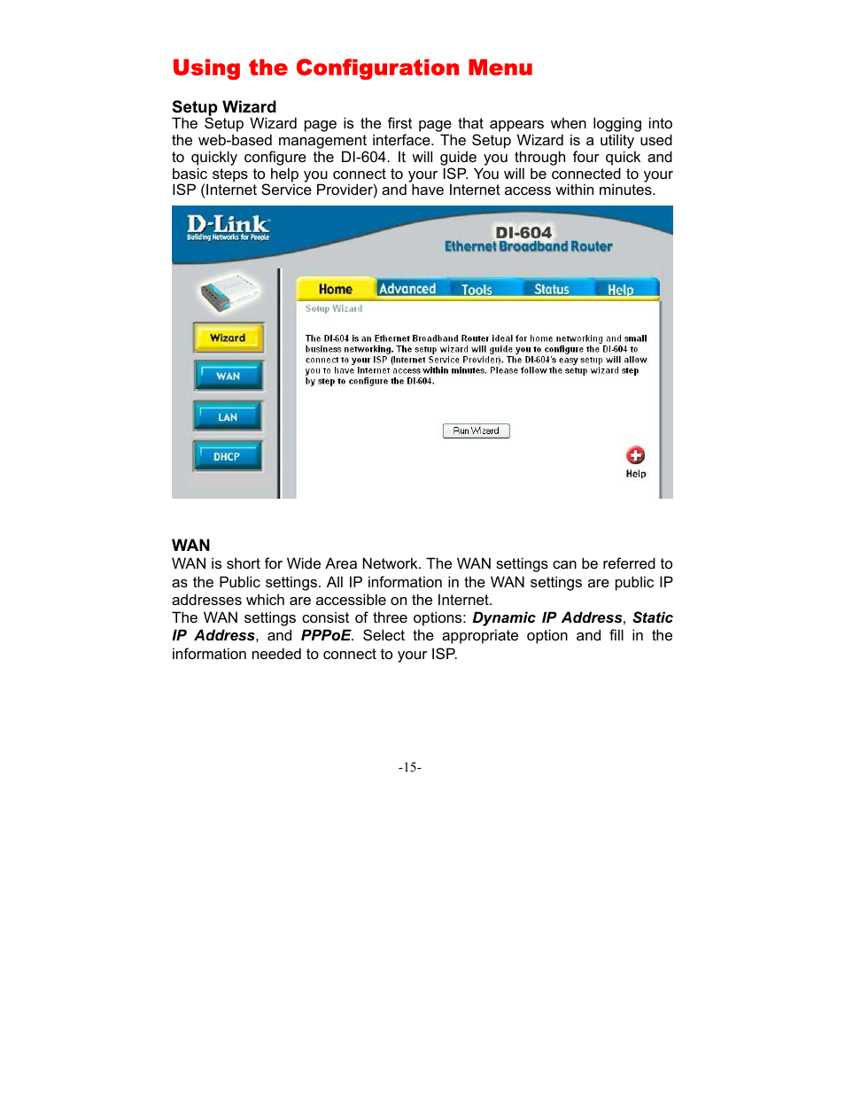 Using the configuration menu | D-Link DI-604 User Manual | Page 15 / 79