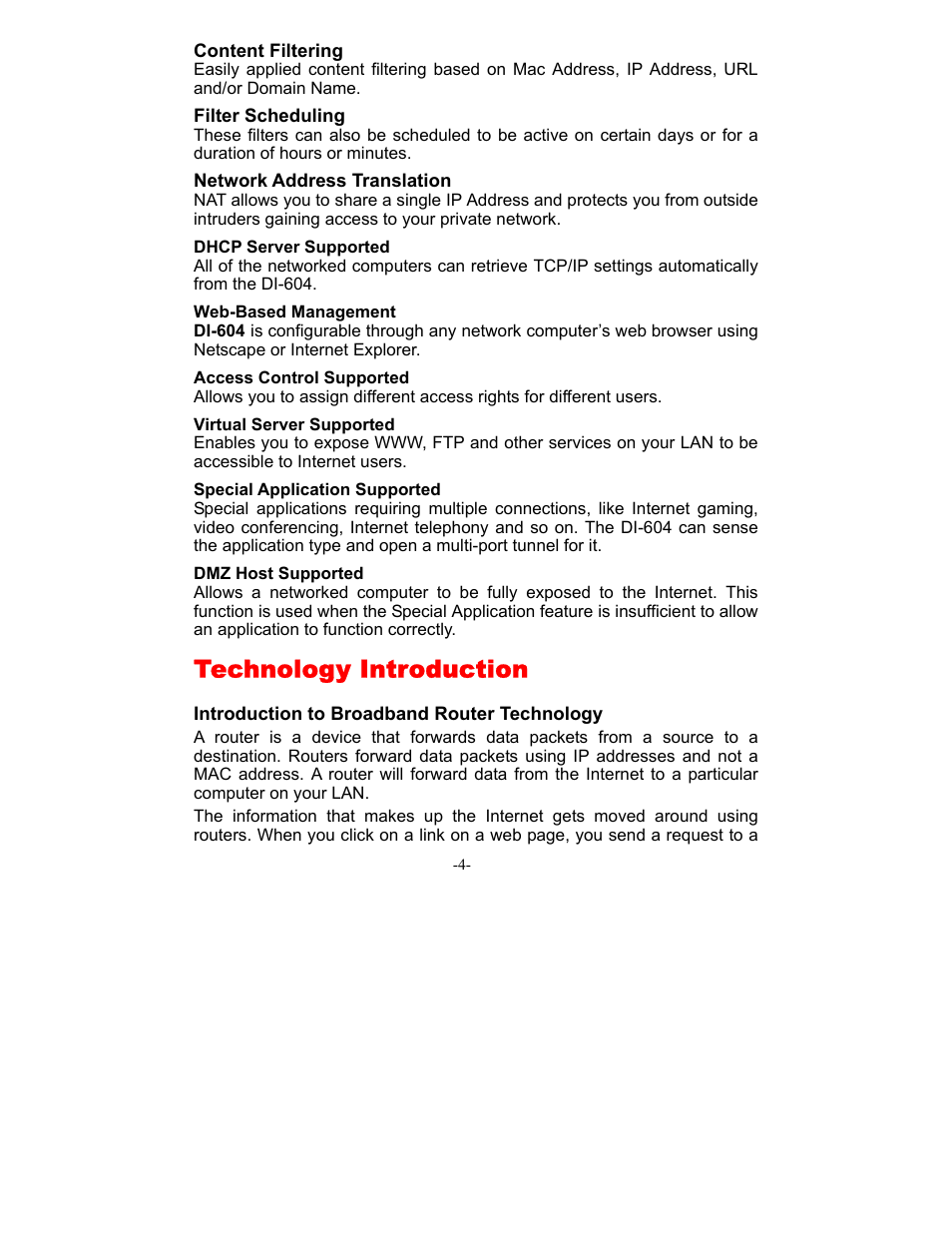 Technology introduction | D-Link DI-604 User Manual | Page 4 / 79