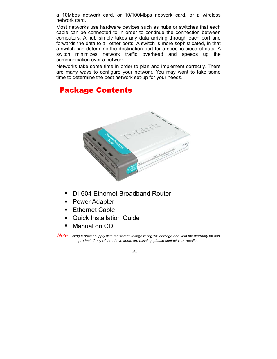 Package contents | D-Link DI-604 User Manual | Page 6 / 79