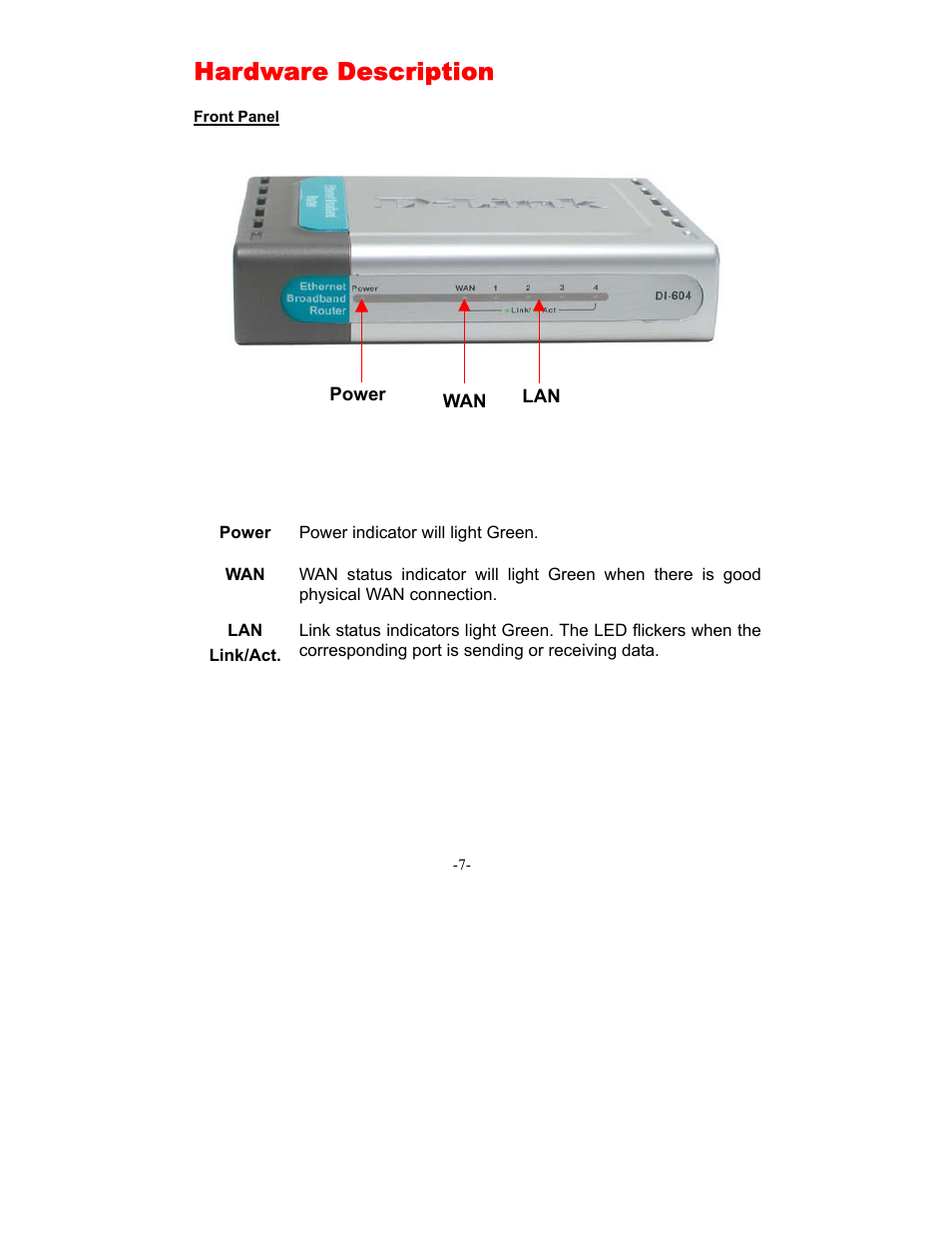 Hardware description | D-Link DI-604 User Manual | Page 7 / 79