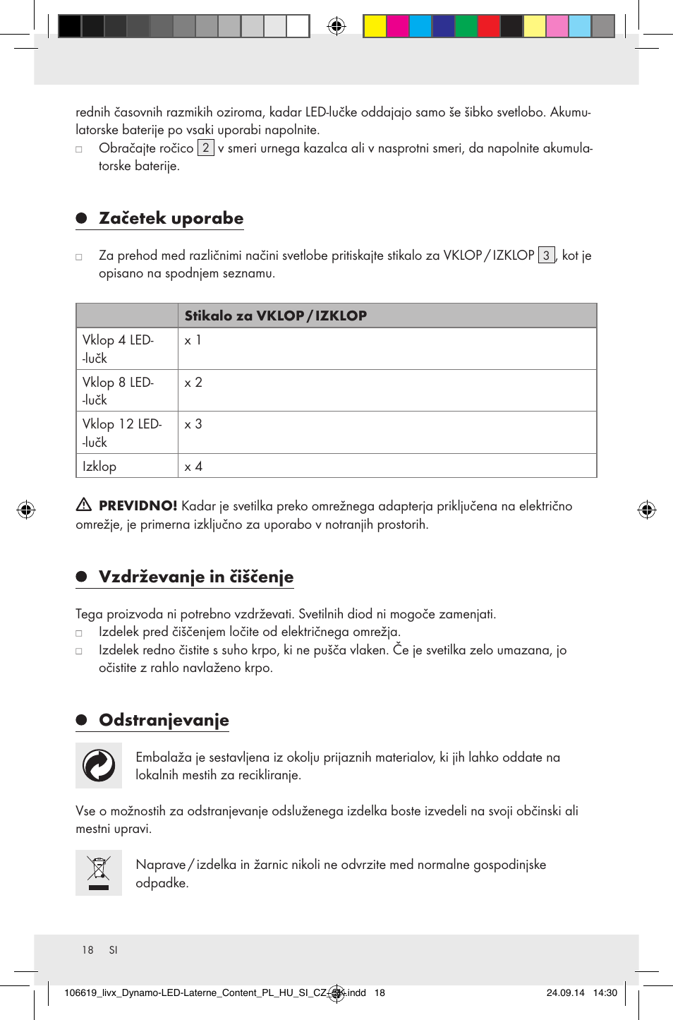 Začetek uporabe, Vzdrževanje in čiščenje, Odstranjevanje | Livarno Z31095 User Manual | Page 18 / 33