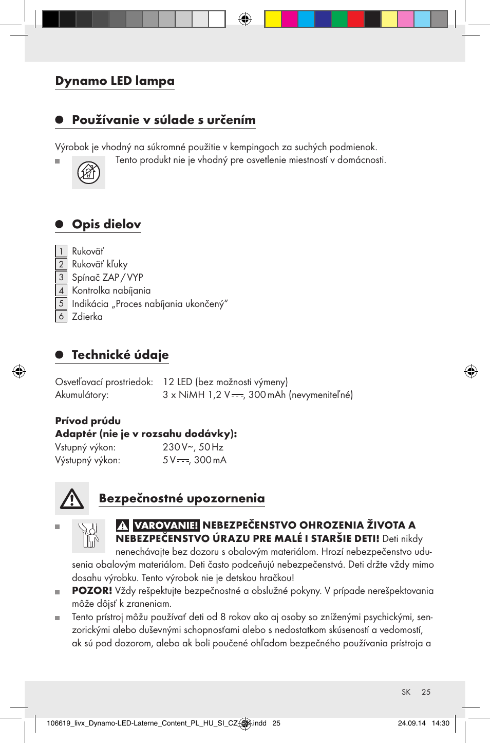 Dynamo led lampa, Používanie v súlade s určením, Opis dielov | Technické údaje, Bezpečnostné upozornenia | Livarno Z31095 User Manual | Page 25 / 33