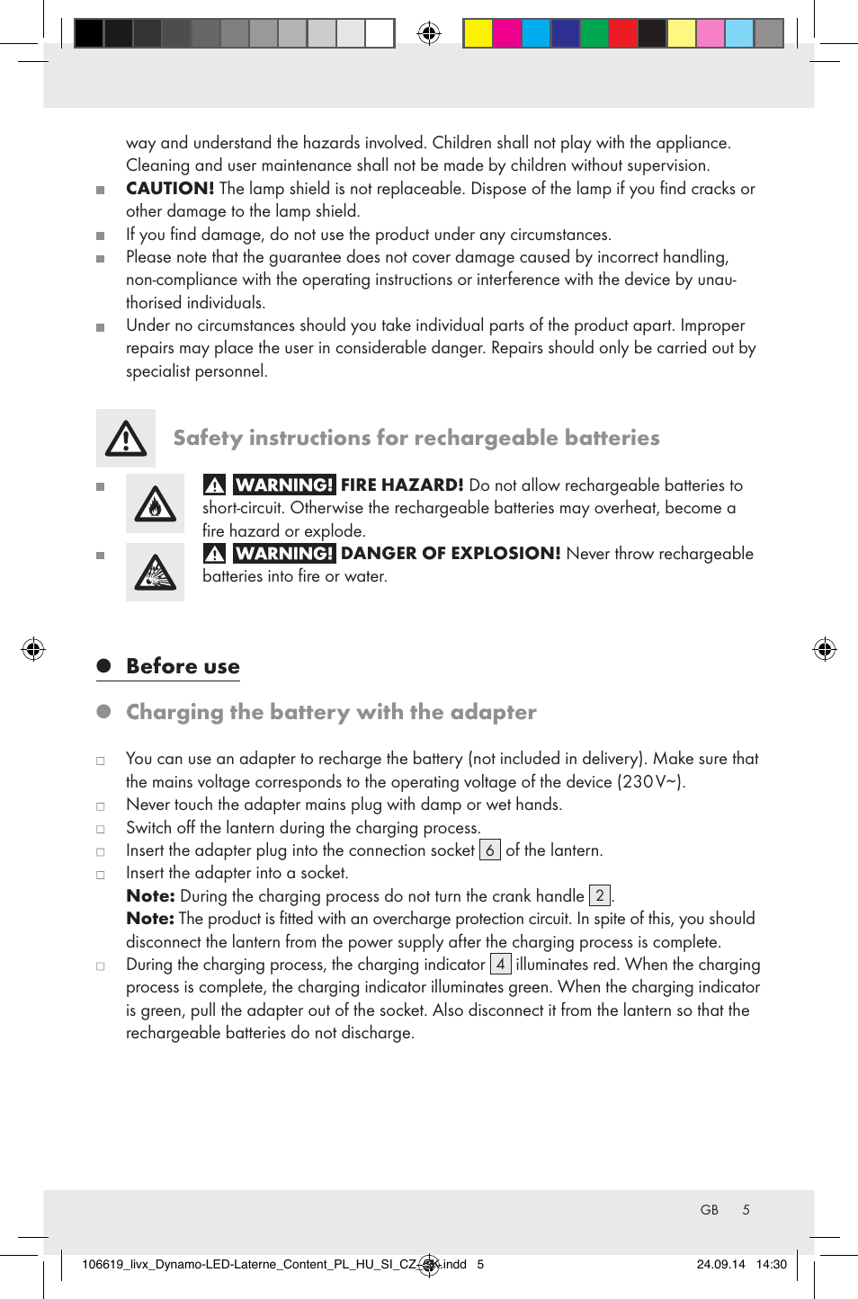 Safety instructions for rechargeable batteries, Before use charging the battery with the adapter | Livarno Z31095 User Manual | Page 5 / 33