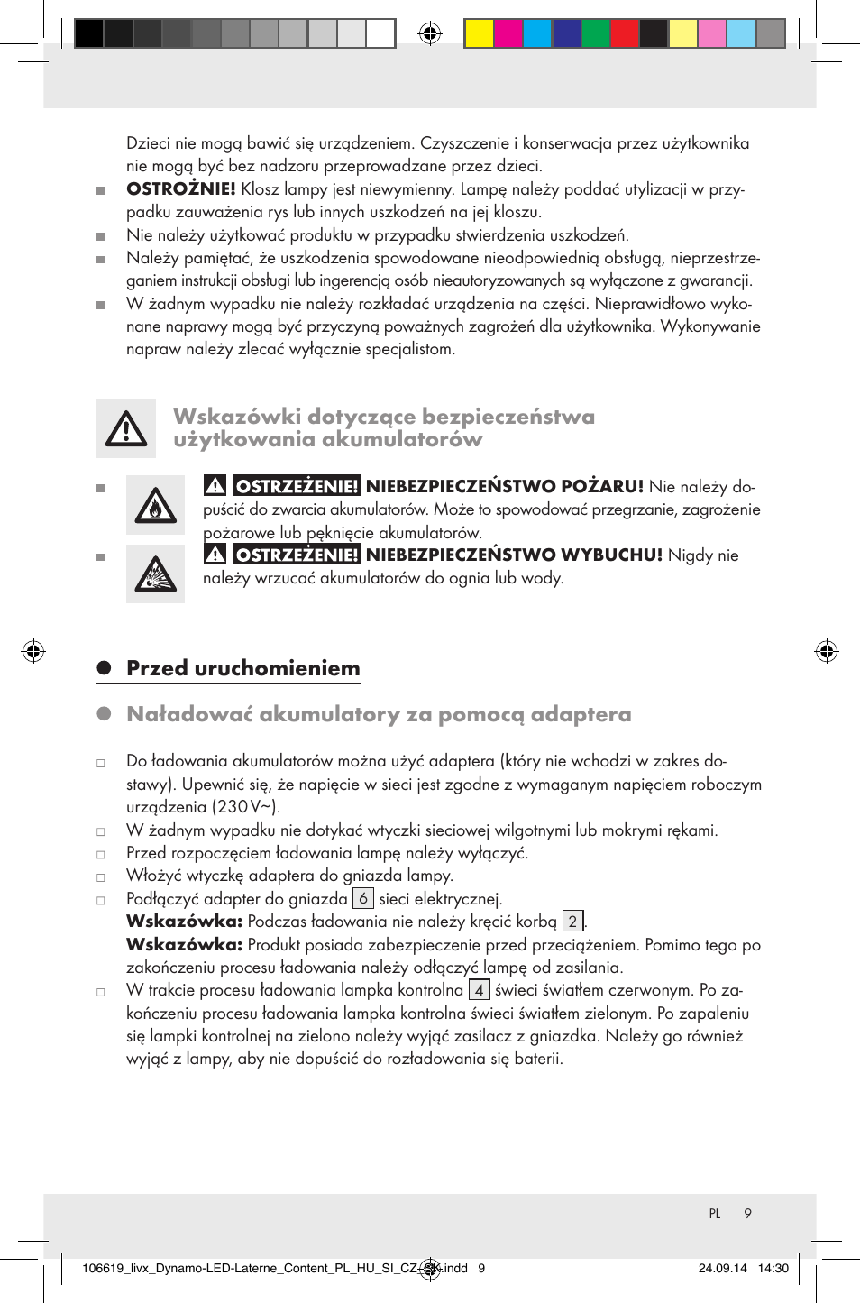 Przed uruchomieniem, Naładować akumulatory za pomocą adaptera | Livarno Z31095 User Manual | Page 9 / 33