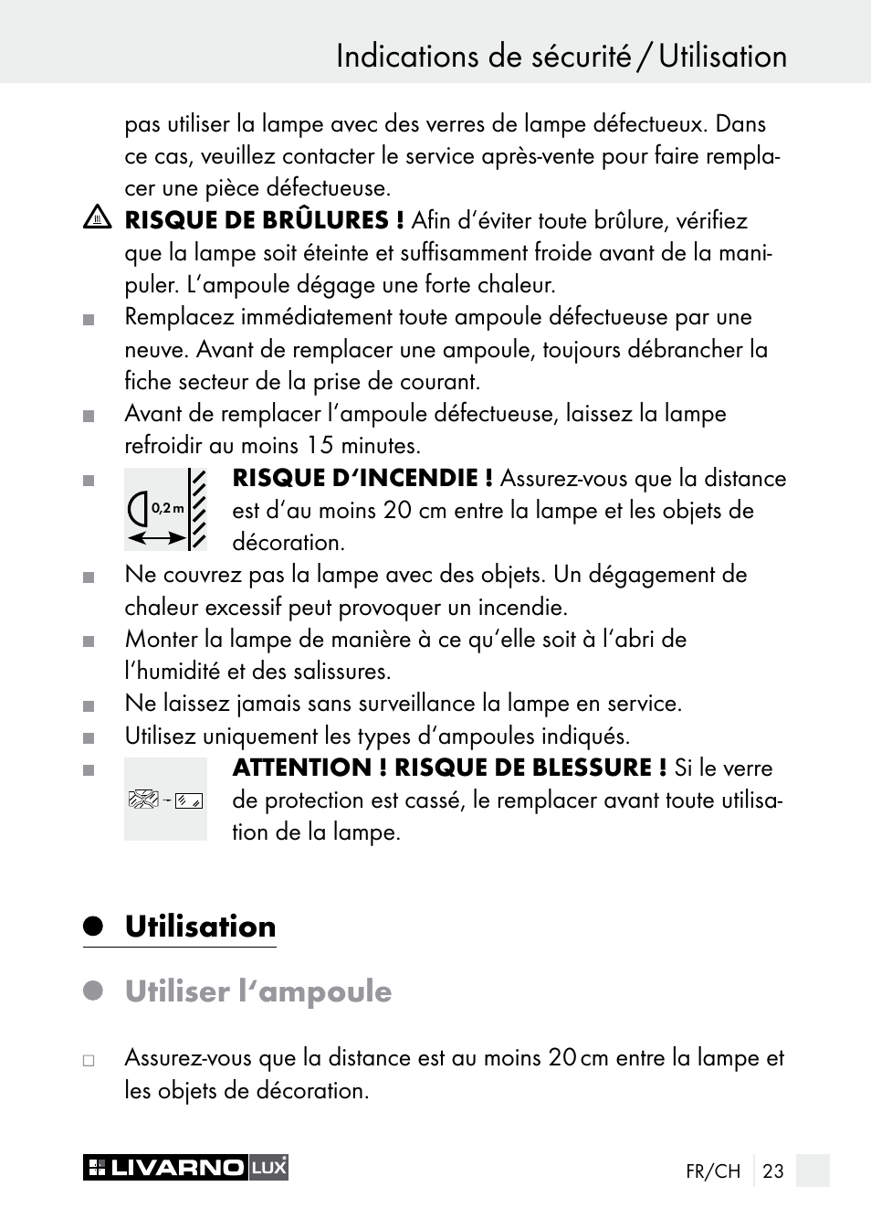 Indications de sécurité / utilisation, Utilisation utiliser l‘ampoule | Livarno 7596-01хL User Manual | Page 23 / 53