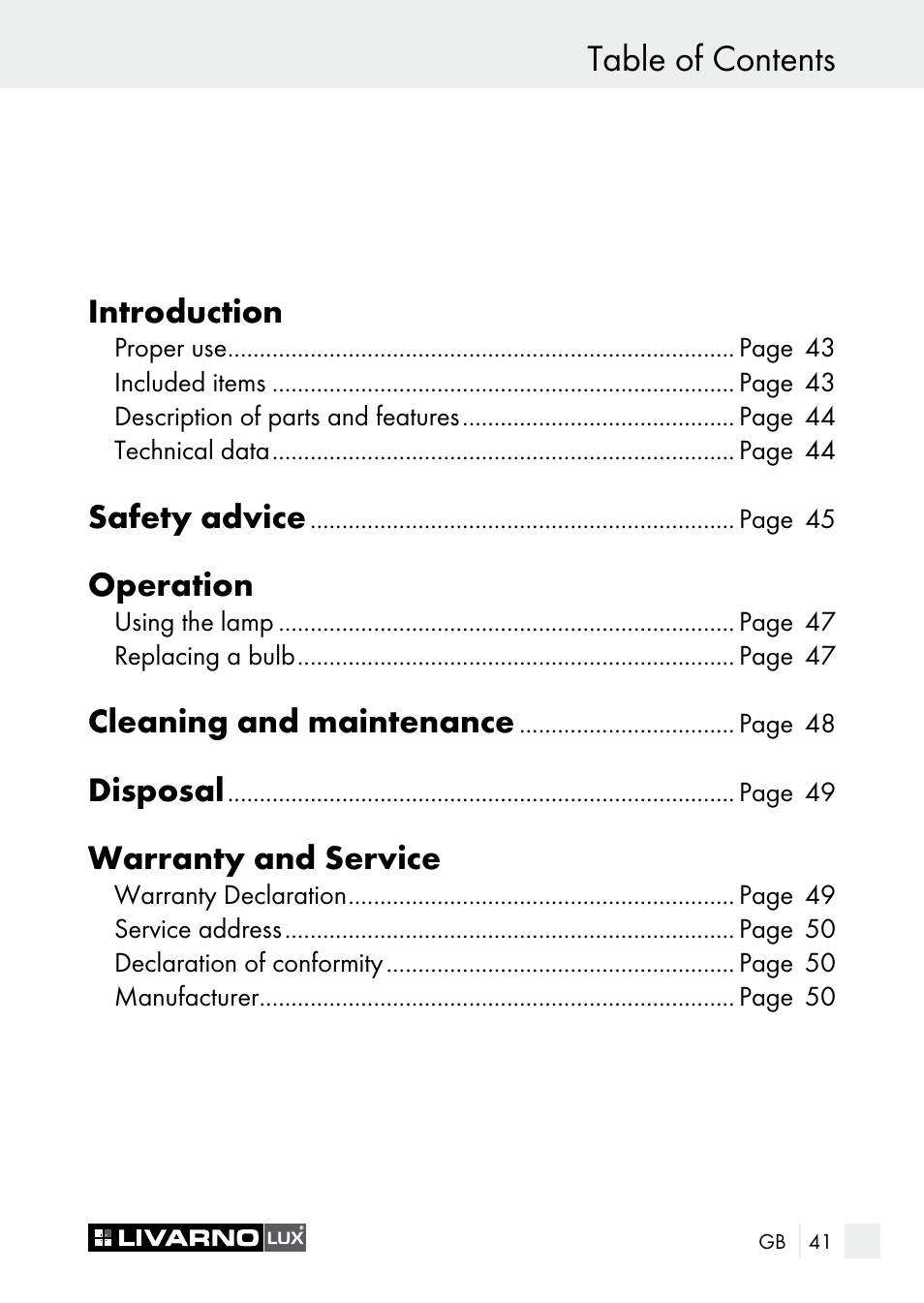 Livarno 7596-01хL User Manual | Page 41 / 53