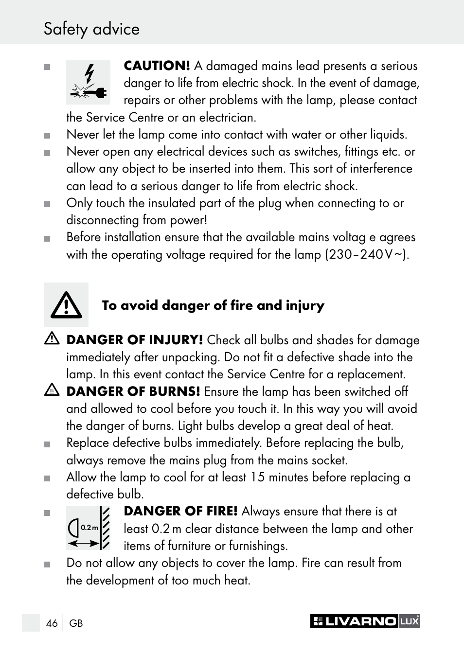 Safety advice | Livarno 7596-01хL User Manual | Page 46 / 53