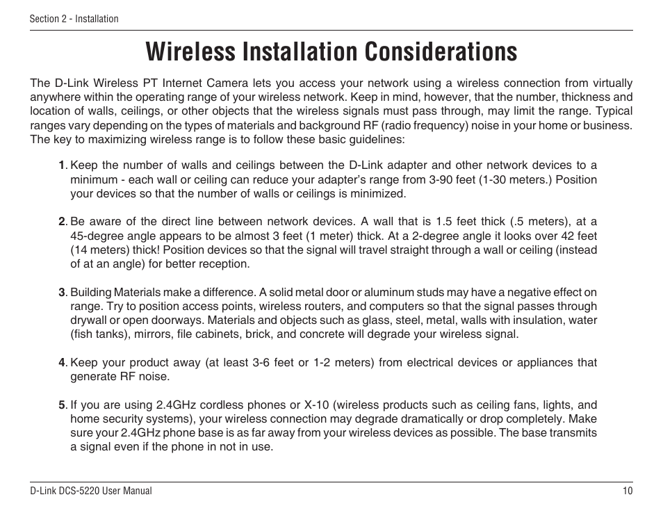 Wireless installation considerations | D-Link DCS-5220 User Manual | Page 10 / 140