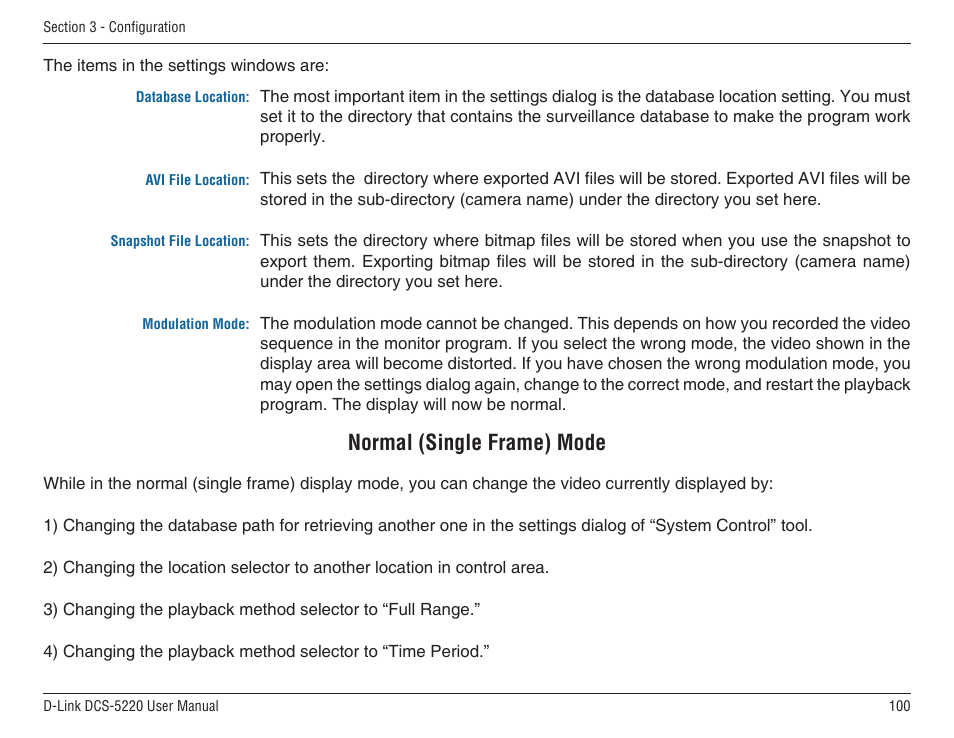 Normal (single frame) mode | D-Link DCS-5220 User Manual | Page 100 / 140