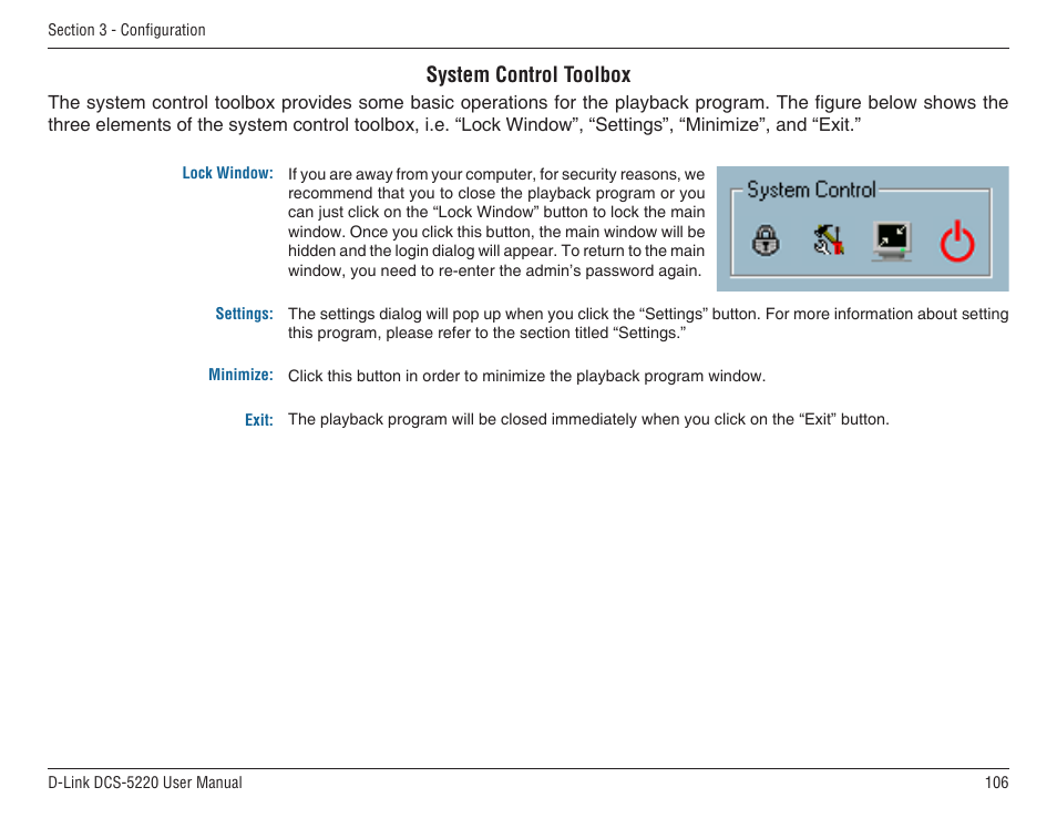 System control toolbox | D-Link DCS-5220 User Manual | Page 106 / 140