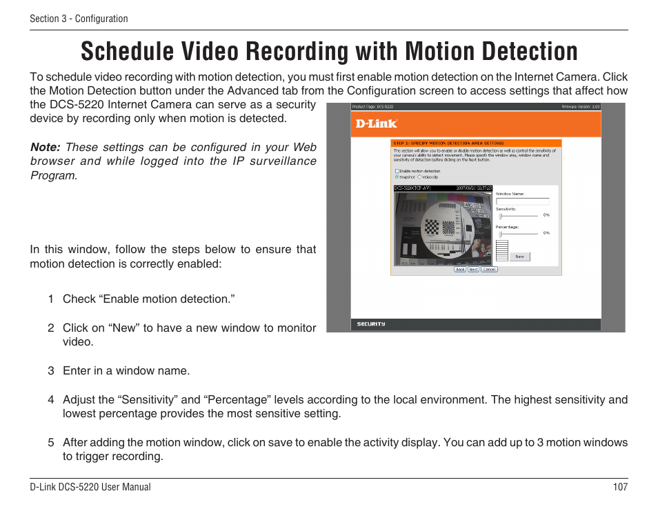 Schedule video recording with motion detection | D-Link DCS-5220 User Manual | Page 107 / 140