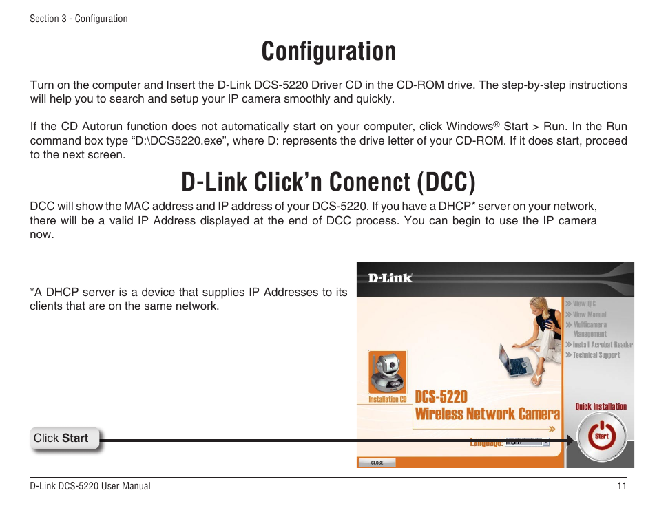 D-link click’n conenct (dcc), Configuration | D-Link DCS-5220 User Manual | Page 11 / 140