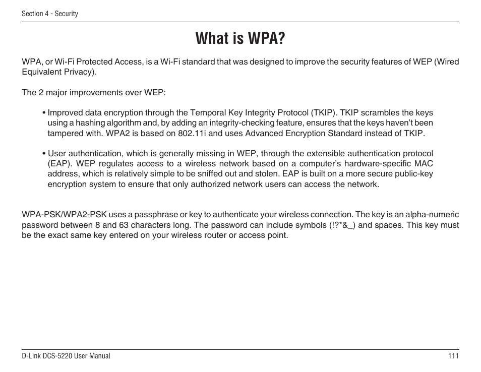 What is wpa | D-Link DCS-5220 User Manual | Page 111 / 140