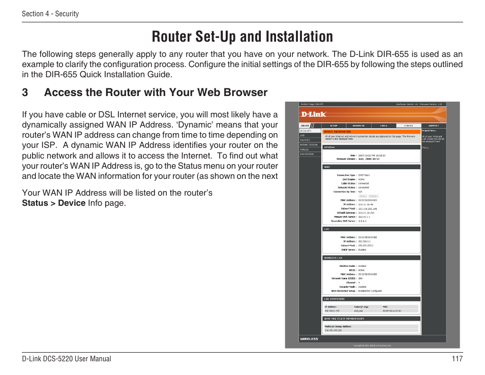 Router set-up and installation, 3 access the router with your web browser | D-Link DCS-5220 User Manual | Page 117 / 140