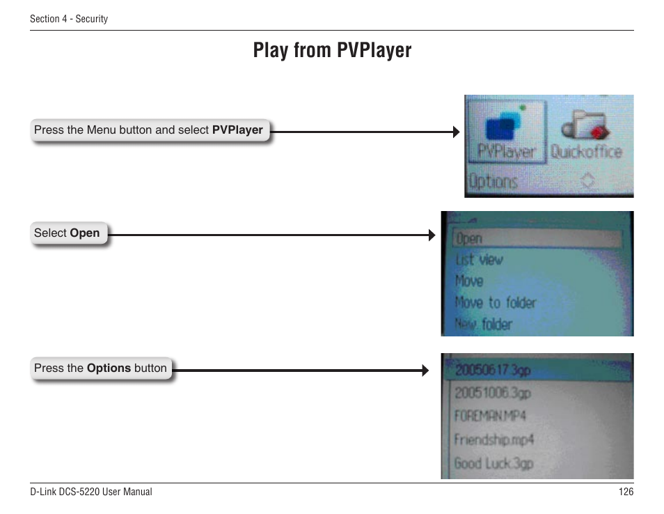 Play from pvplayer | D-Link DCS-5220 User Manual | Page 126 / 140
