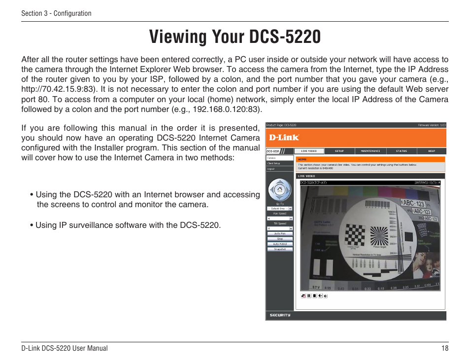 Viewing your dcs-5220 | D-Link DCS-5220 User Manual | Page 18 / 140