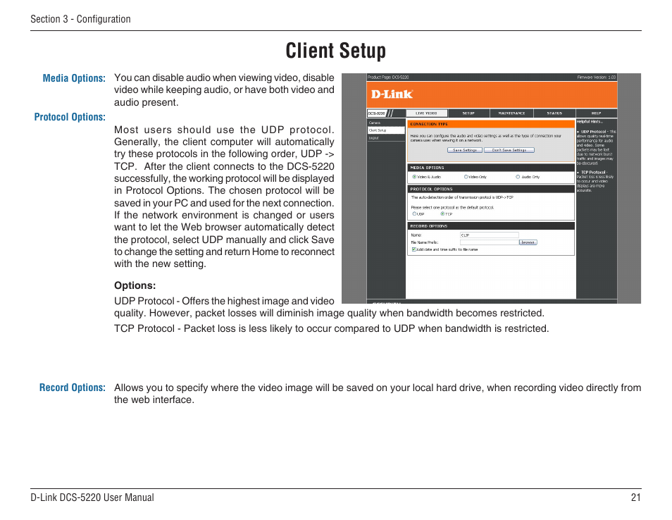 Client setup | D-Link DCS-5220 User Manual | Page 21 / 140